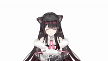 a girl with a cat ear and red eyes