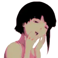 a pixel art drawing of a girl yawning