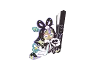a cartoon character is holding a fan with a butterfly on it .