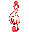 a red treble clef is shown in a pixel art style .