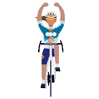a cartoon of a person riding a bike with their arms up