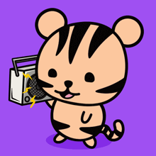 a cartoon tiger is holding a radio with a lightning bolt on it