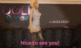 a poster for doll boutique by anya dark shows a woman in stockings