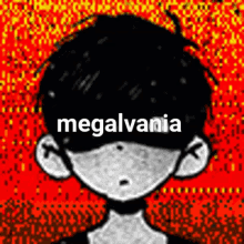a black and white drawing of a boy with the word megalvania written on the bottom .
