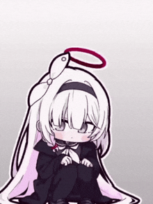 a drawing of a girl with white hair and a fish on her head