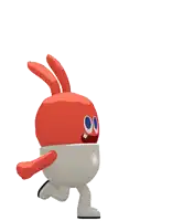 a cartoon character with red ears and blue eyes is waving