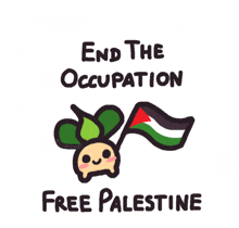 a cartoon character holding a flag with the words end the occupation free palestine