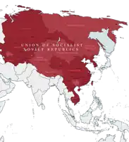 a map of asia shows the union of socialist soviet republics in red