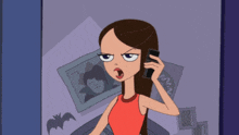 a cartoon of a woman talking on a phone