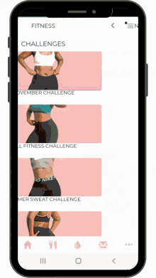 a cell phone displays a fitness app with challenges on the screen