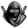 a black and white drawing of a ninja wearing a hood and holding a sword .