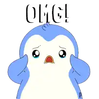 a blue cartoon character with the words " omg " written above it