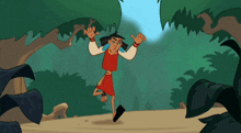 a cartoon character is jumping in the air
