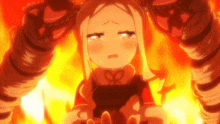 a girl is crying while being held by a monster