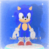a cartoon of sonic the hedgehog with the words hola soy de thomi written below him