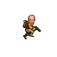 a pixel art drawing of a man running with a backpack
