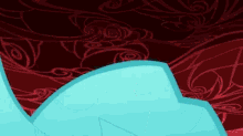 a cartoon character is standing in front of a red background with a swirl pattern .