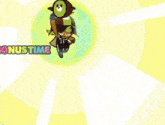 a cartoon character is flying through the air with a bottle in the background that says ' 00000 '