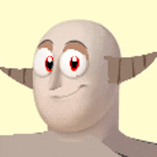 a cartoon character with horns and red eyes