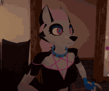 a cartoon character with a pentagram necklace