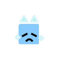 a blue square with a sad face and triangles on top
