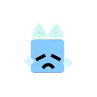 a blue square with a sad face and triangles on top