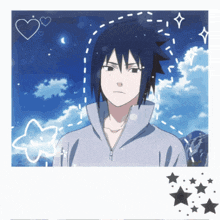 a drawing of a boy with a heart and stars around his head