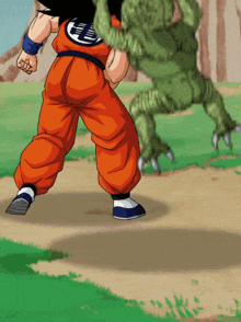 a cartoon character with a dragon ball logo on the back of his shirt