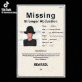 a missing stranger abduction poster with a reward