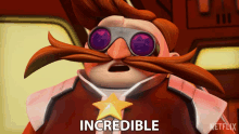 a cartoon character with a star on his chest and the word incredible below him