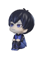 a figurine of a boy with a blue shirt that says ' me ' on it