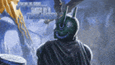 a painting of a man in a helmet with the words ' fighting the demons ' written above him
