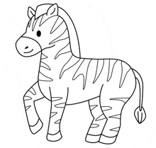 a black and white drawing of a zebra with a smile on its face
