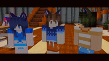 a group of minecraft characters standing in a room
