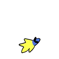 a cartoon drawing of a yellow and blue star with a bow on it .