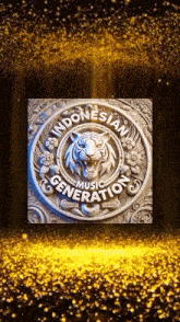 a statue of a tiger with the words indonesian music generation around it