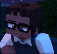 a minecraft character wearing glasses and a blue shirt