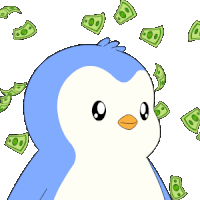 a cartoon penguin wearing sunglasses with dollar signs on them