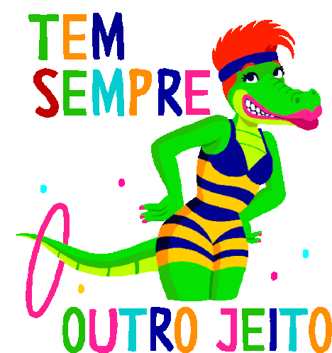 Alligator Hula Hooping Says There'S Always Another Way In Portuguese Sticker - Hula Hooping Through Life Tem Sempre Outro Jeito Stickers
