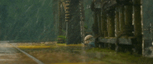 a cartoon character is standing in the rain with a surprised look on his face