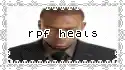 a man in a suit and tie is surrounded by text that says rpf heals .