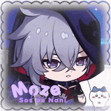 a maze sos de nani cartoon character with a hood on