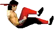 a pixel art of a man in red pants laying on his stomach .