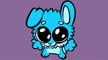 a cartoon drawing of a blue monster with a purple background