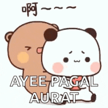 a cartoon bear is petting a panda bear 's head .