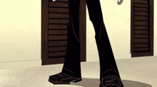 a cartoon drawing of a man standing in front of a door
