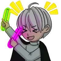 a cartoon drawing of a boy holding a neon stick