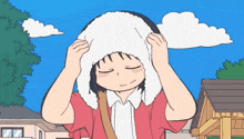 a cartoon drawing of a girl wearing a hooded jacket