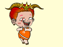 a cartoon character with horns and a crown on his head