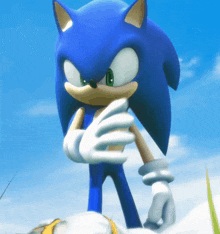 a sonic the hedgehog standing on top of a cloud